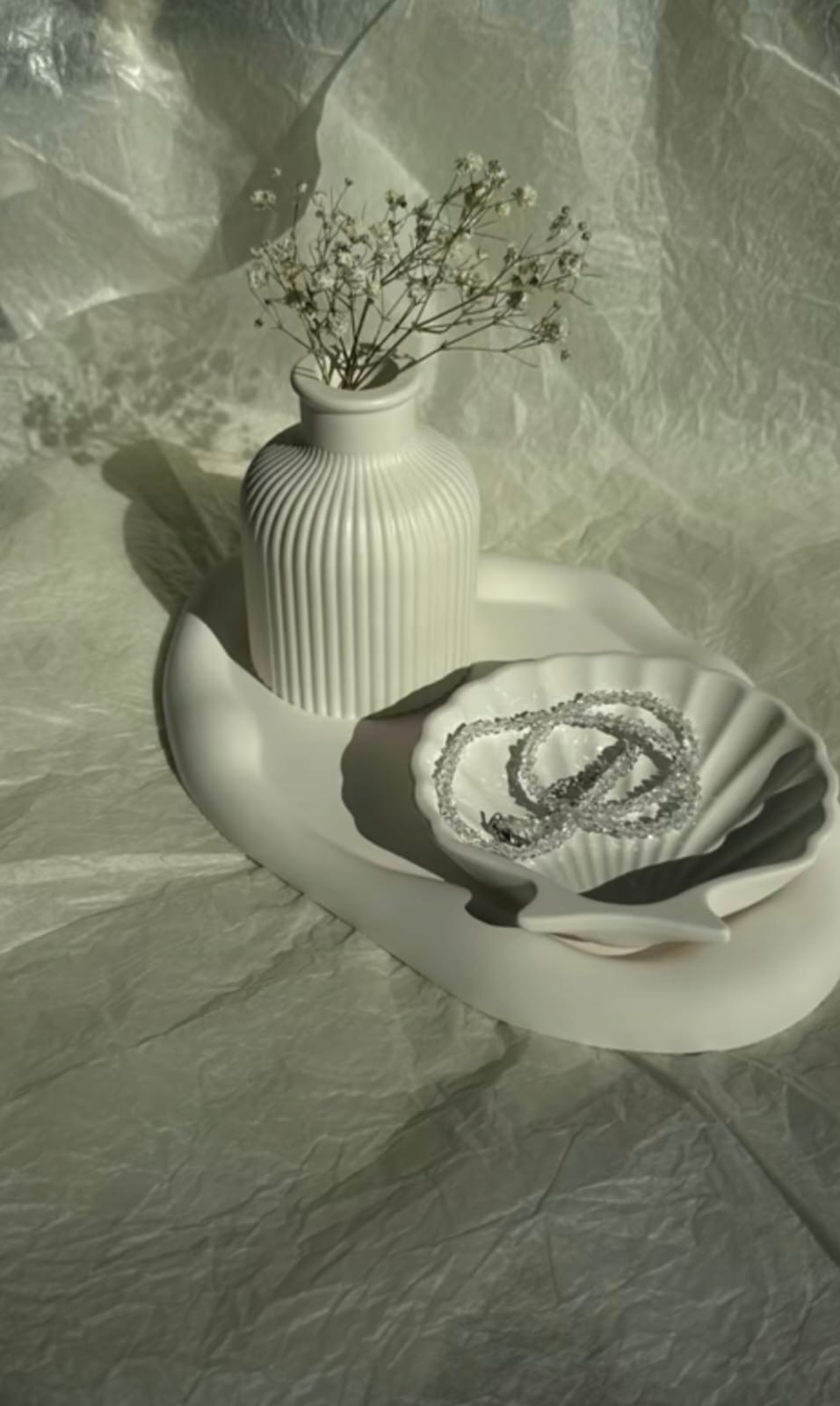 Decorative Large Irregular Cloud Tray, Ribbed Vase, Shell tray Handmade Concrete Set Bundle 06