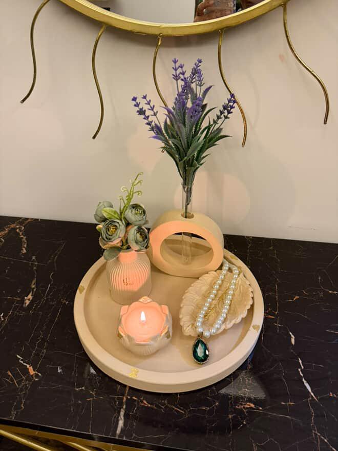 Round Tray, Oval Vase, Lotus Flower, Leaf Tray & Ribbed Vase Set 79 With Gold Foil