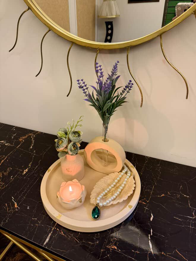 Round Tray, Oval Vase, Lotus Flower, Leaf Tray & Ribbed Vase Set 79 With Gold Foil