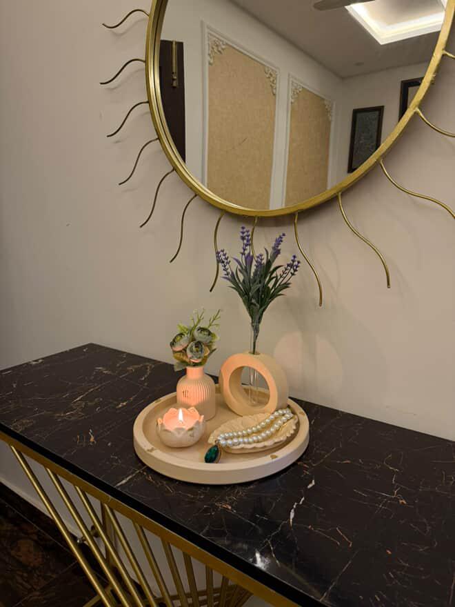 Round Tray, Oval Vase, Lotus Flower, Leaf Tray & Ribbed Vase Set 79 With Gold Foil