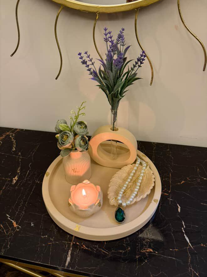 Round Tray, Oval Vase, Lotus Flower, Leaf Tray & Ribbed Vase Set 79 With Gold Foil