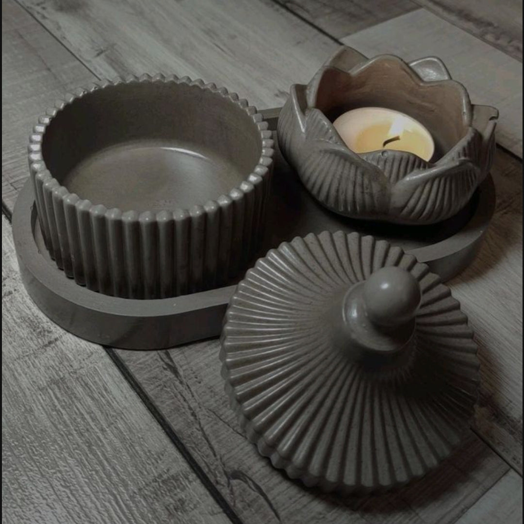 Decorative Oval Tray, lotus Flower holder, Jewelry Trinket Jar Handmade Concrete Set Bundle 47