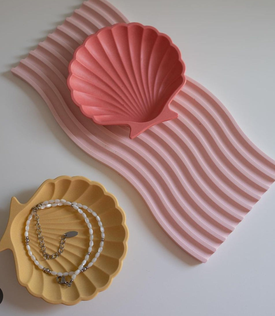 Decorative Wave Tray, 2 Shell Tray Handmade Concrete Set Bundle 12