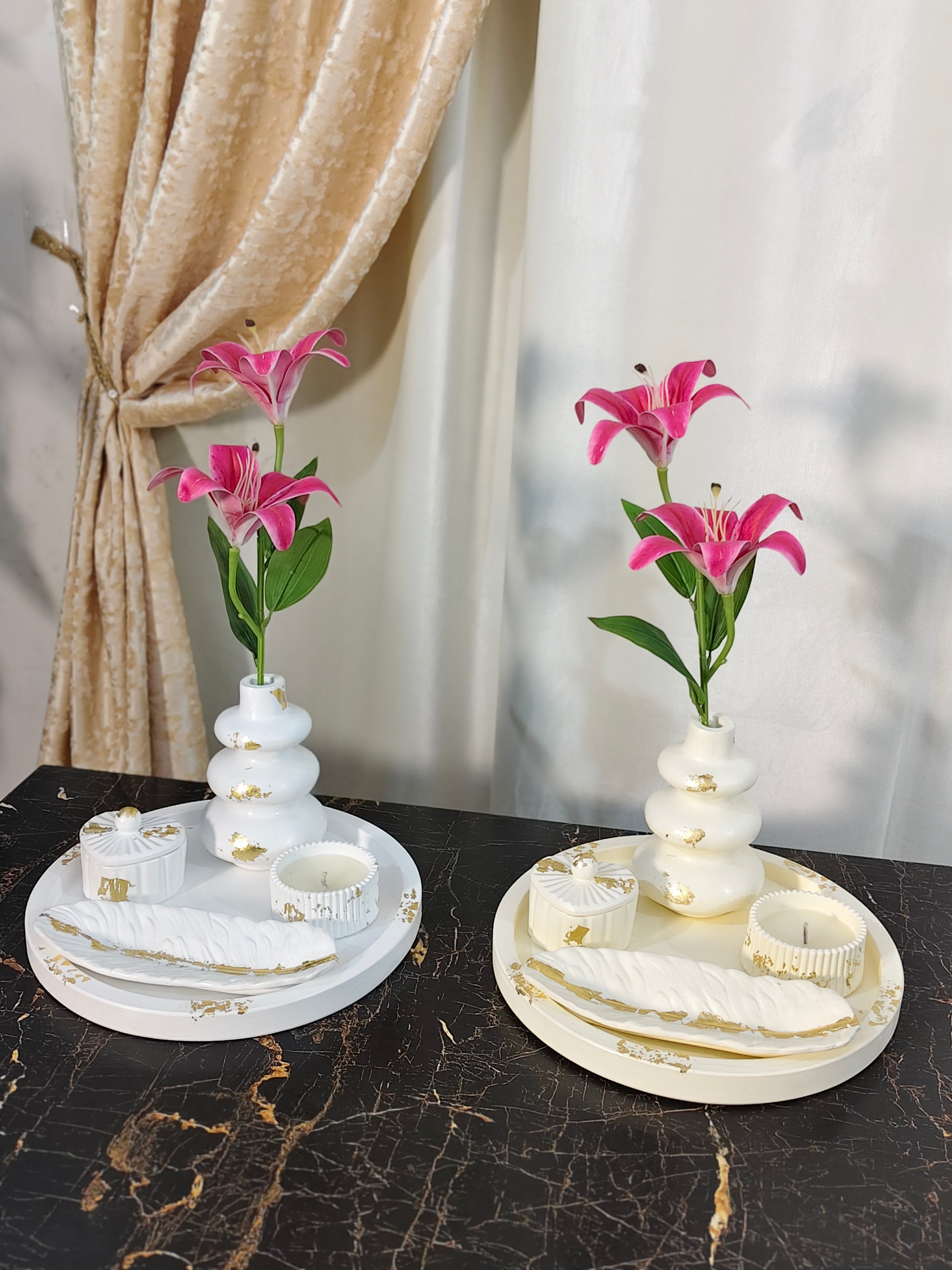 Round Tray, Nordic Vase,Heart Jar, Trinket pot & Feather Leaf Bundle 77 With Gold foil