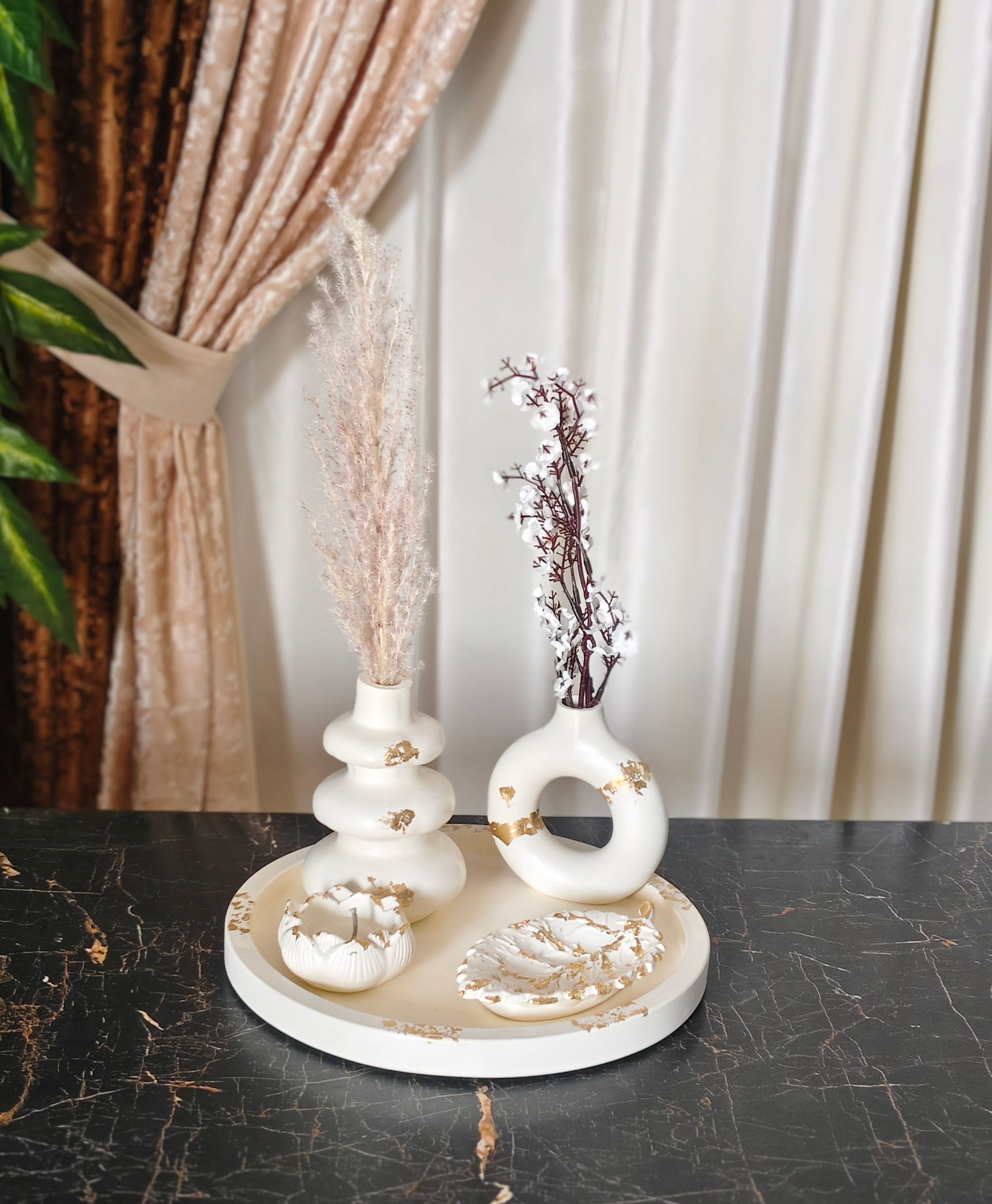 Round Tray, Donut Vase, Irregular Vase, Loutas Flower & Leaf Tray Bundle 68 With Gold foil