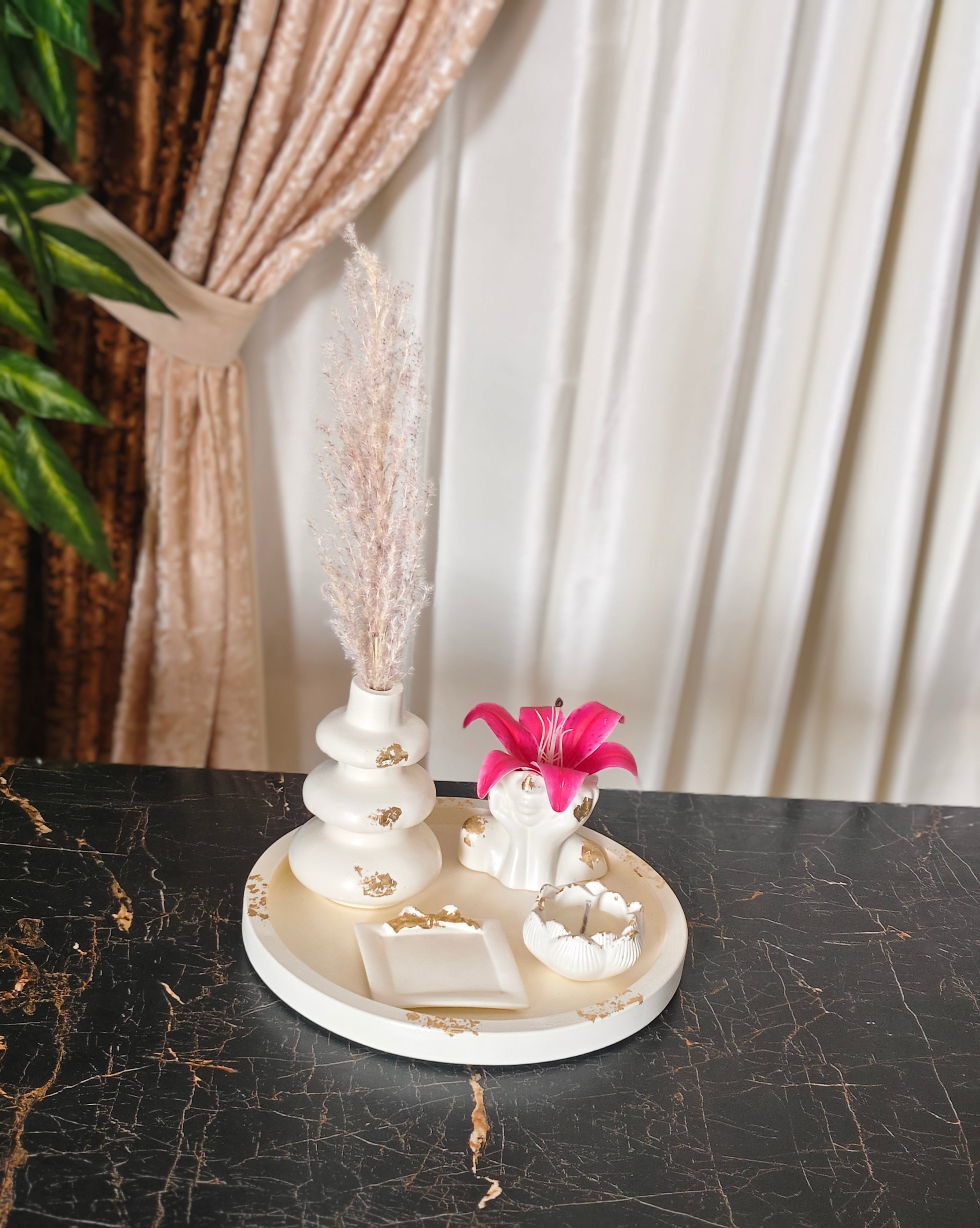 Large Round Tray, Nordic Vase, Half Face Pot, Lotus Flower & Bow tray Bundle 54 with gold foil