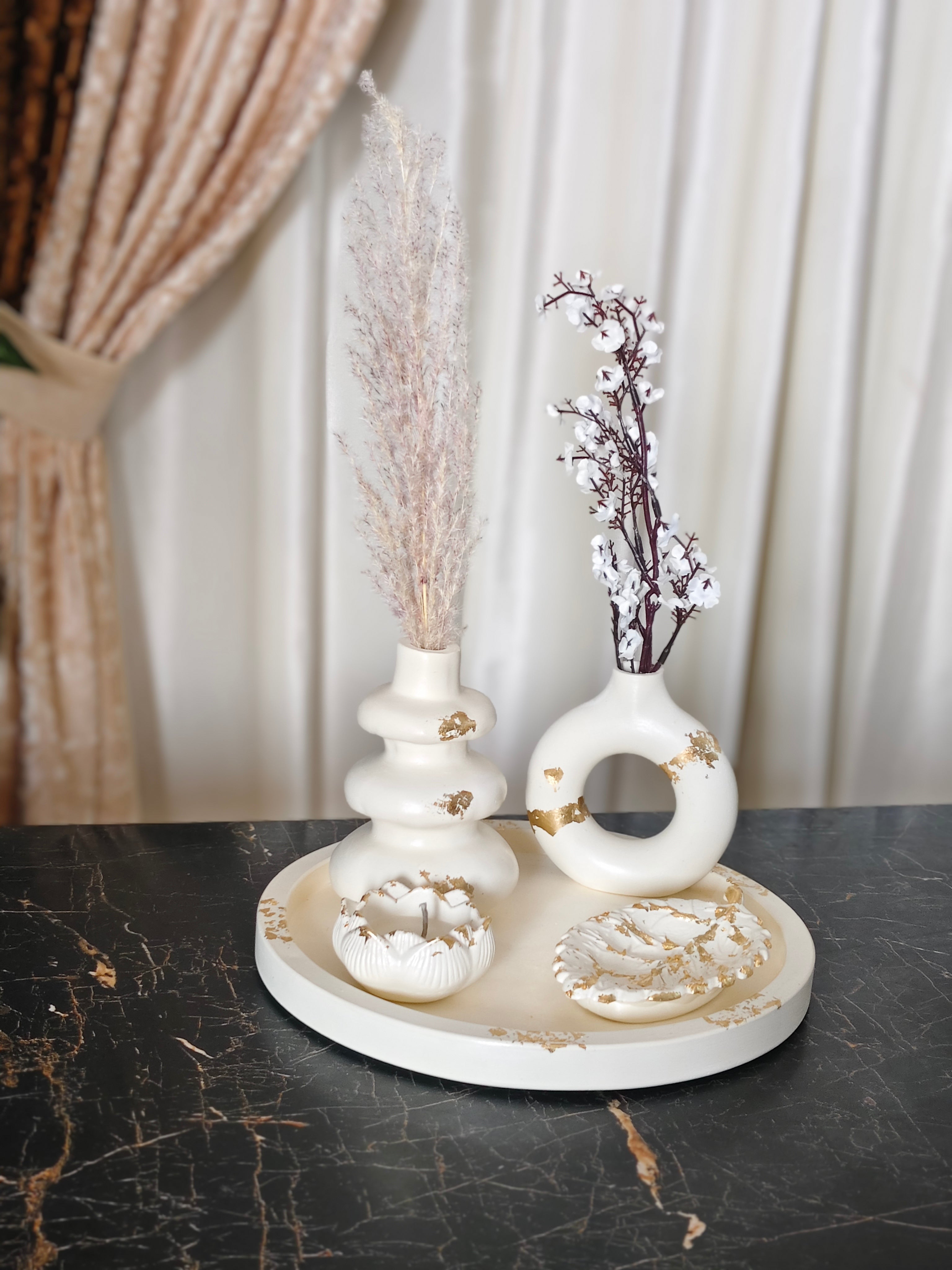 Round Tray, Donut Vase, Irregular Vase, Loutas Flower & Leaf Tray Bundle 68 With Gold foil