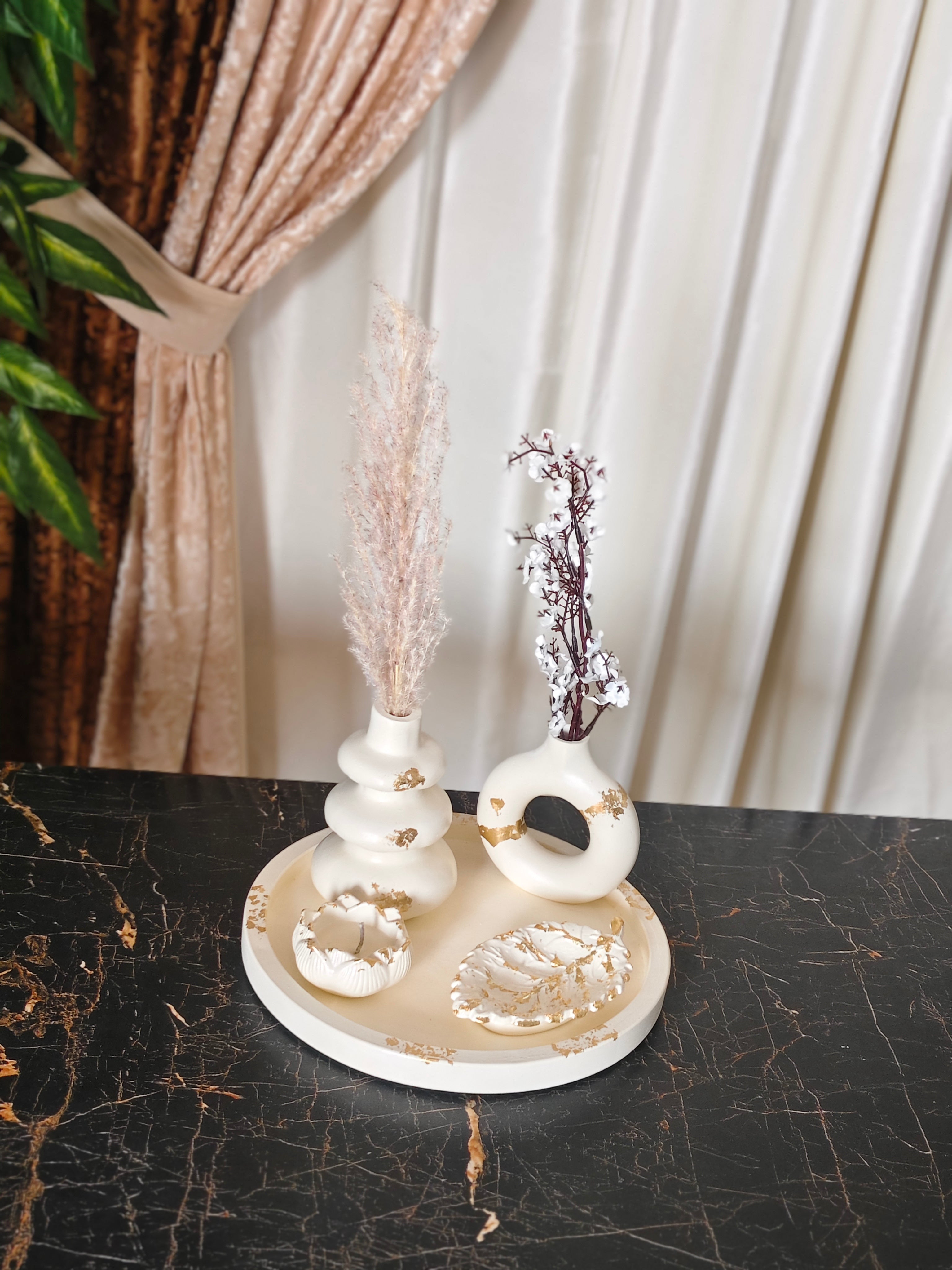 Round Tray, Donut Vase, Irregular Vase, Loutas Flower & Leaf Tray Bundle 68 With Gold foil