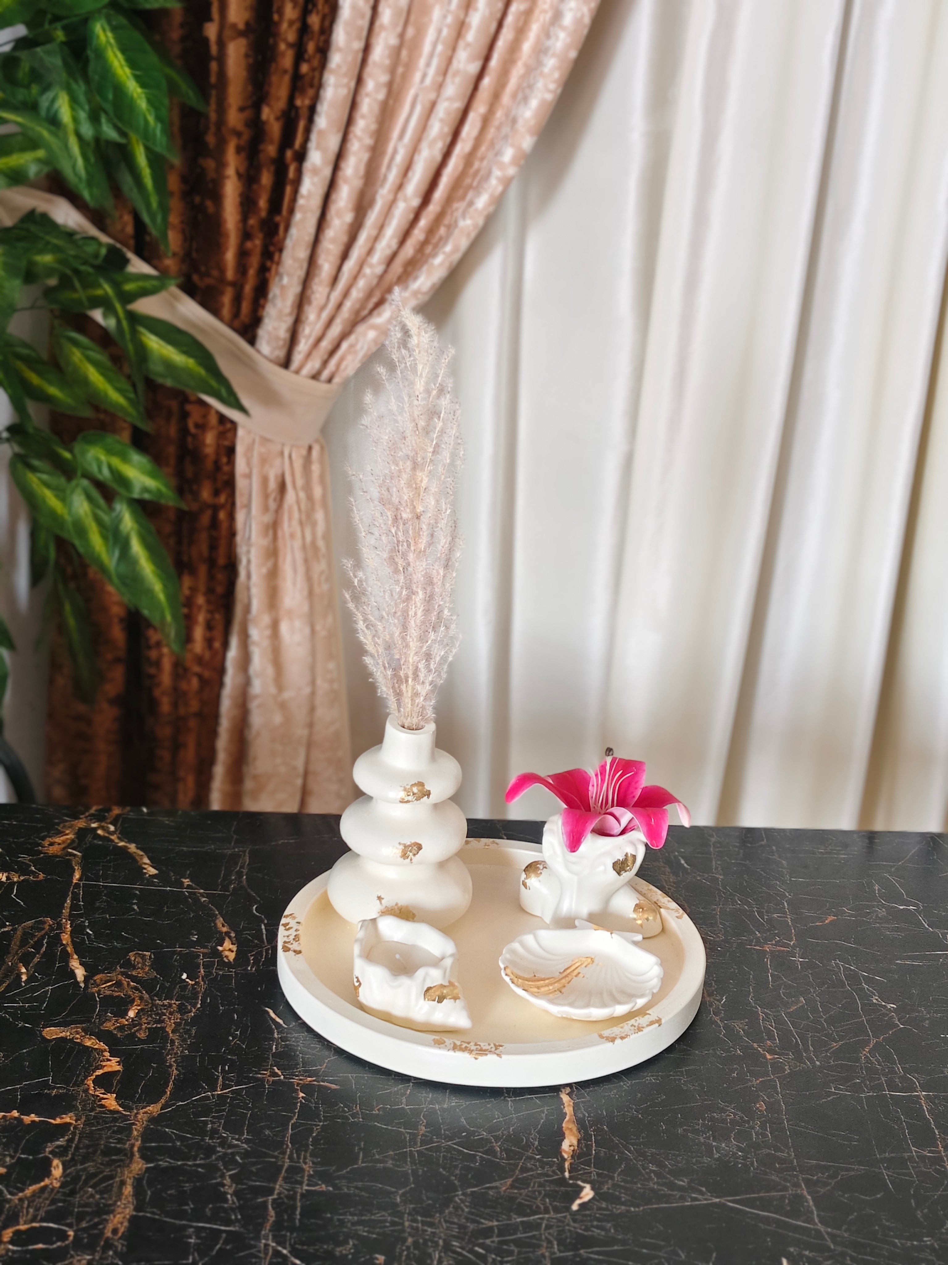 Large Round Tray, Nordic Vase, Sea Shell, Shell Tray & Half Face Pot Bundle 53 With Gold Foil