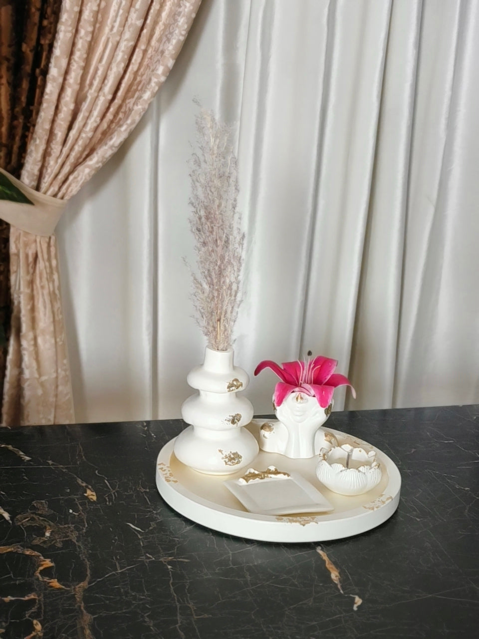 Large Round Tray, Nordic Vase, Half Face Pot, Lotus Flower & Bow tray Bundle 54 with gold foil