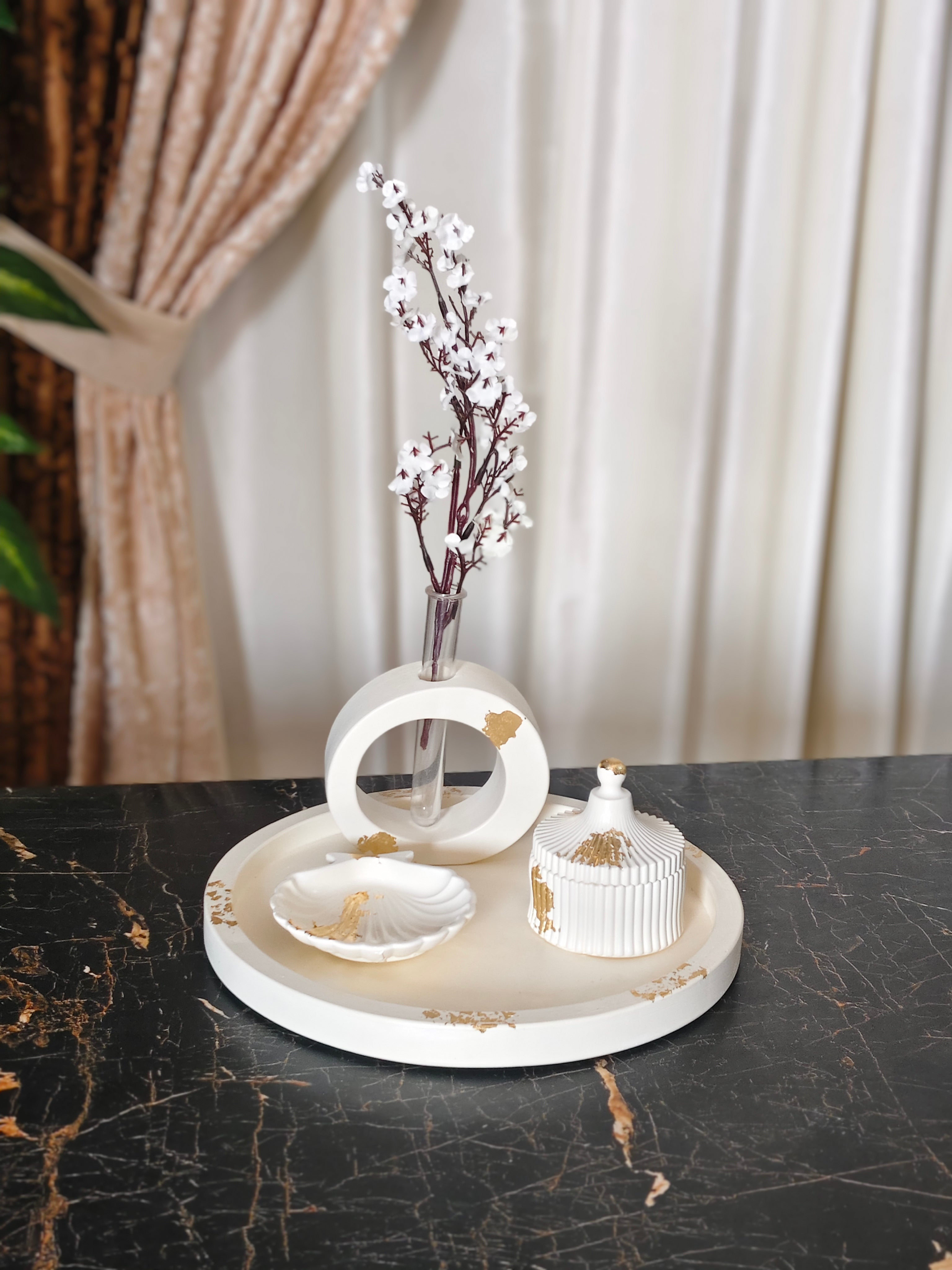 Round Tray , Oval Vase , Shell Tray and Trinket Jar Bundle 76 With Gold Foil