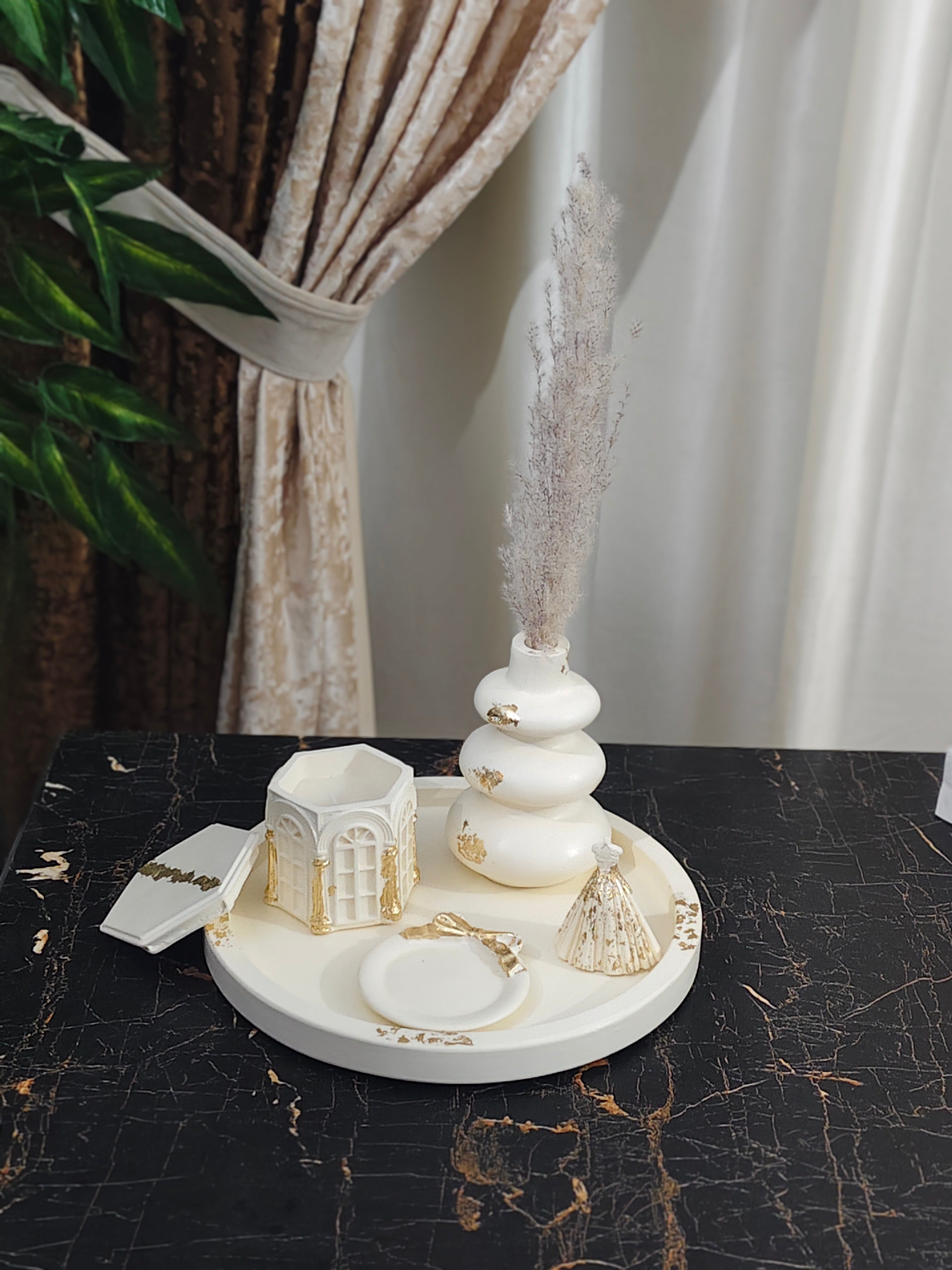 Lager Round Tray,Nordic Vase, Vintage Home jar, Bow tray & Ring Holder Bundle 64 with gold foil