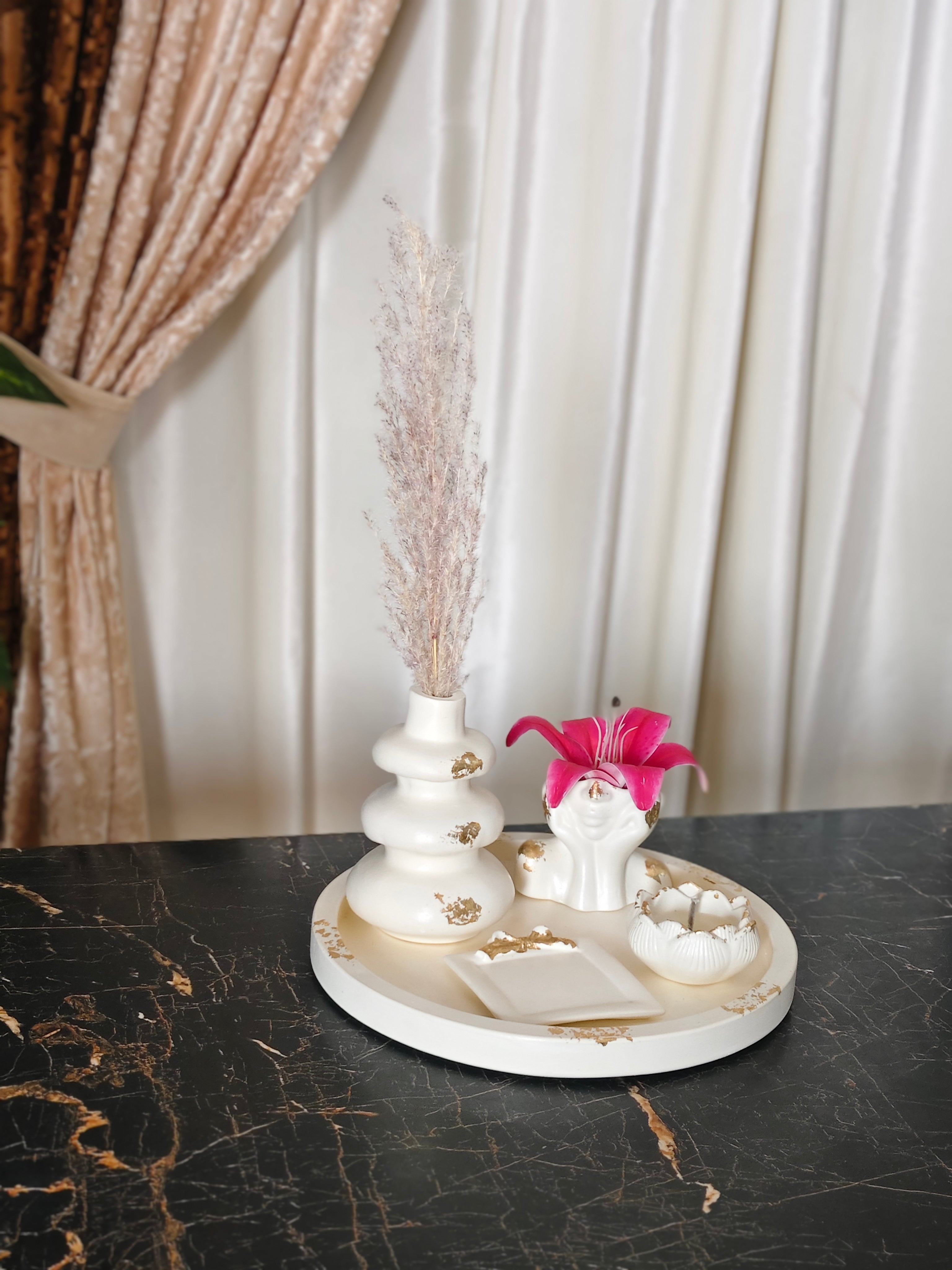 Large Round Tray, Nordic Vase, Half Face Pot, Lotus Flower & Bow tray Bundle 54 with gold foil